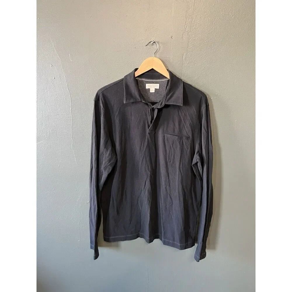 Banana Republic Mens Black Long Sleeve Polo Single Pocket Shirt Size Large